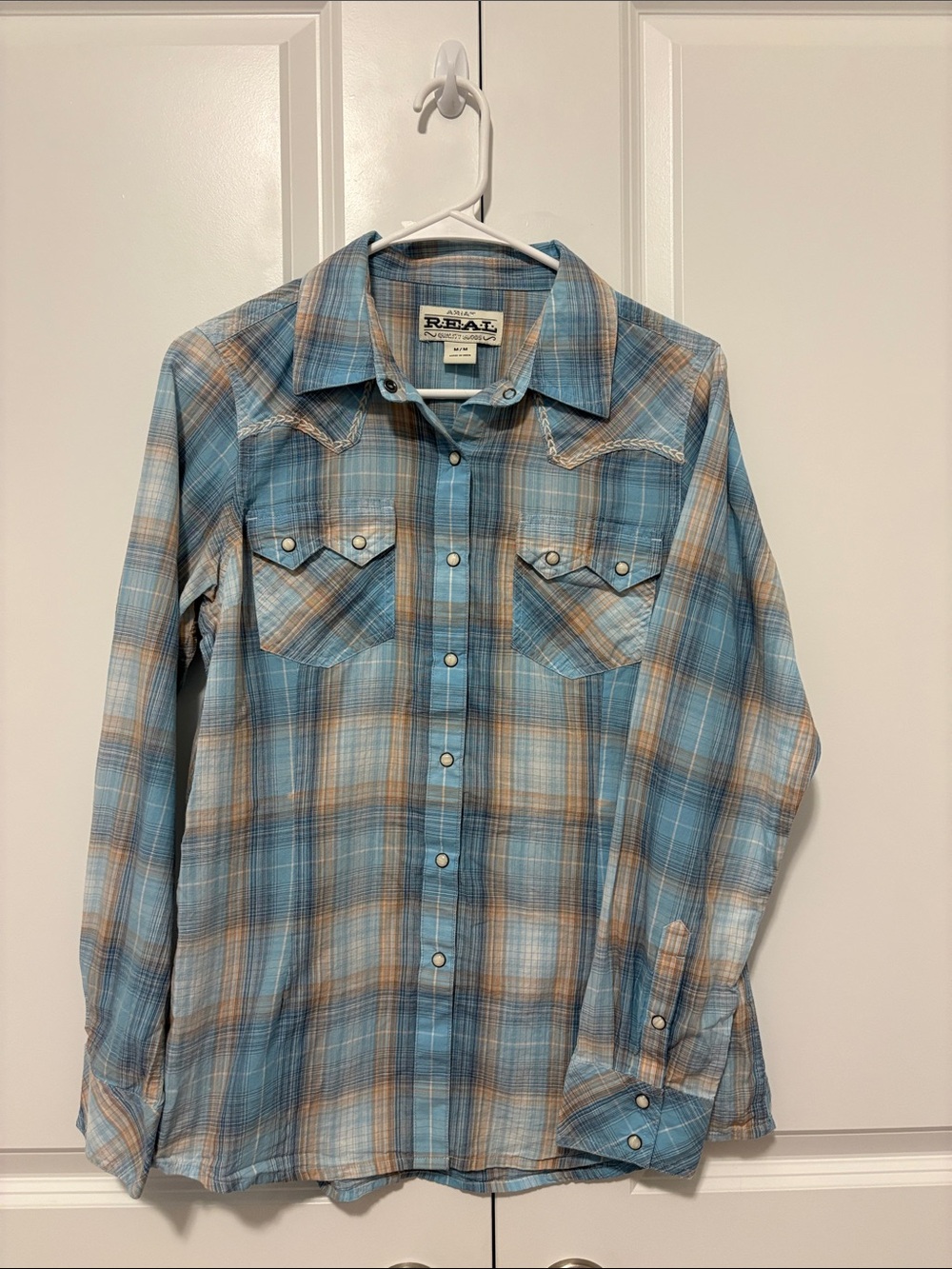 Ariat Blue and Tan Plaid Western Snap Shirt